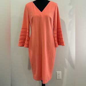 🩷🪸Calvin Klein Bell Sleeve Coral Dress, size 12, Knee length, EUC!